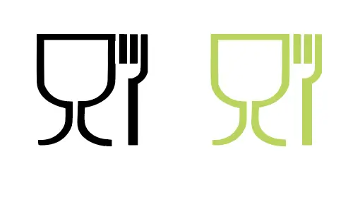 Iconos que representan normativas de contacto alimentario de la UE y China