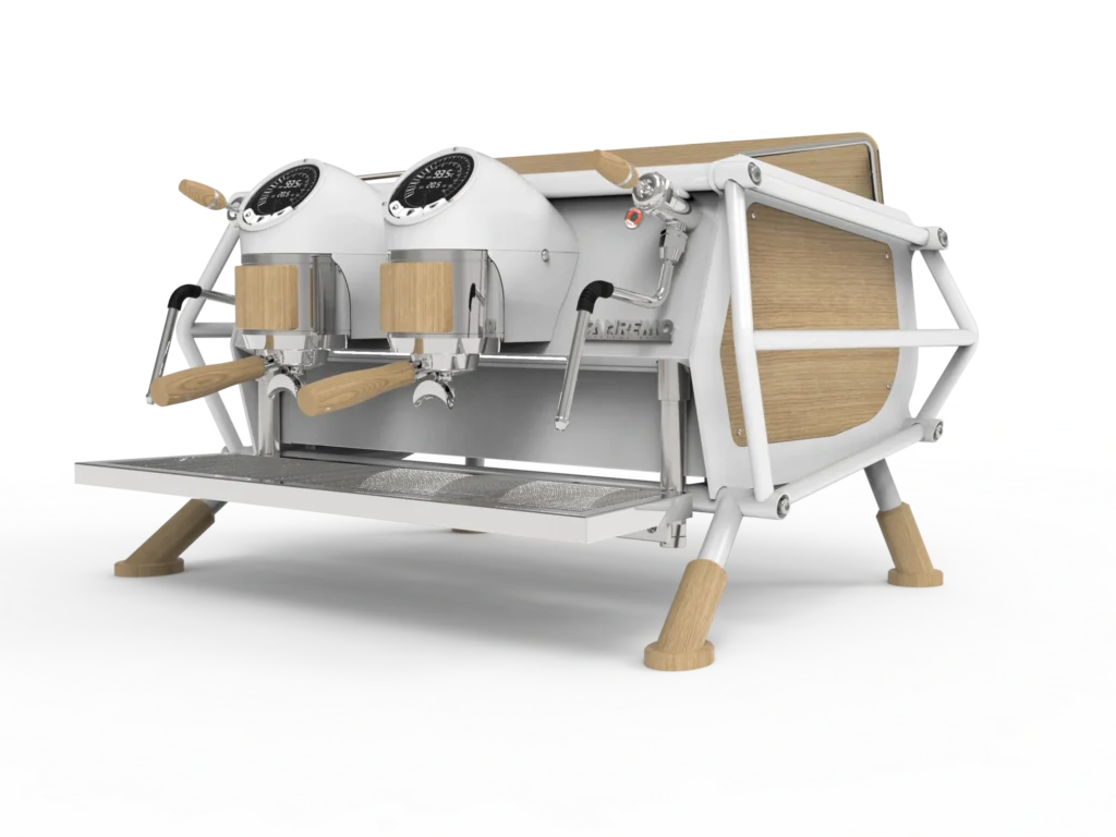 Máquina de café espresso con diseño moderno y acabados en madera