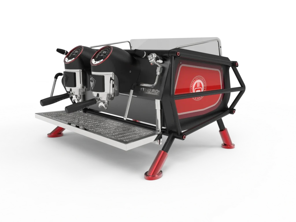 Máquina de café espresso Freedom Black Red con dos grupos de extracción y diseño moderno.