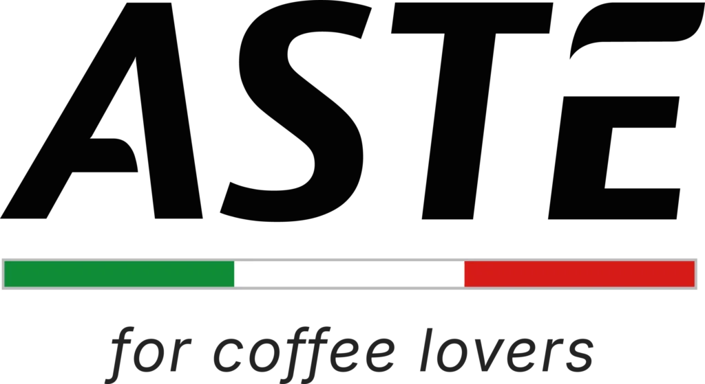 Logo de ASTE con el texto for coffee lovers y colores de la bandera italiana